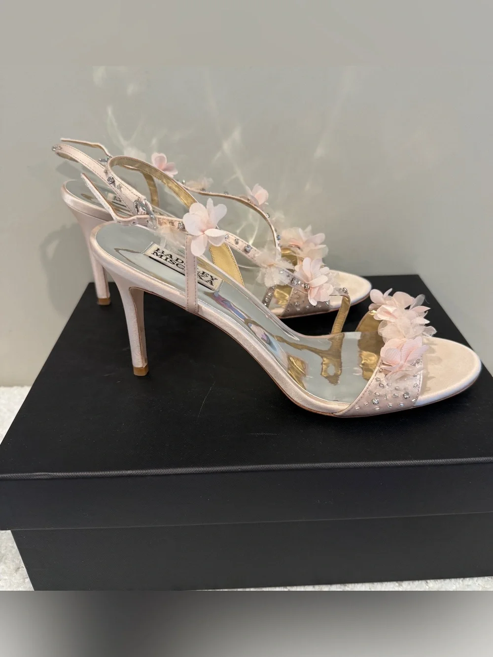 Badgley Mischka Irene Floral Embellished Satin Heels